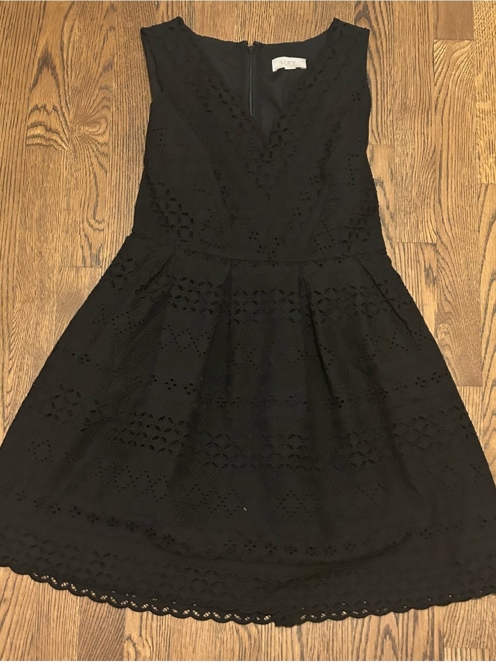 LOFT Black Eyelet Sleeveless Fit & Flare Mini Dress 248